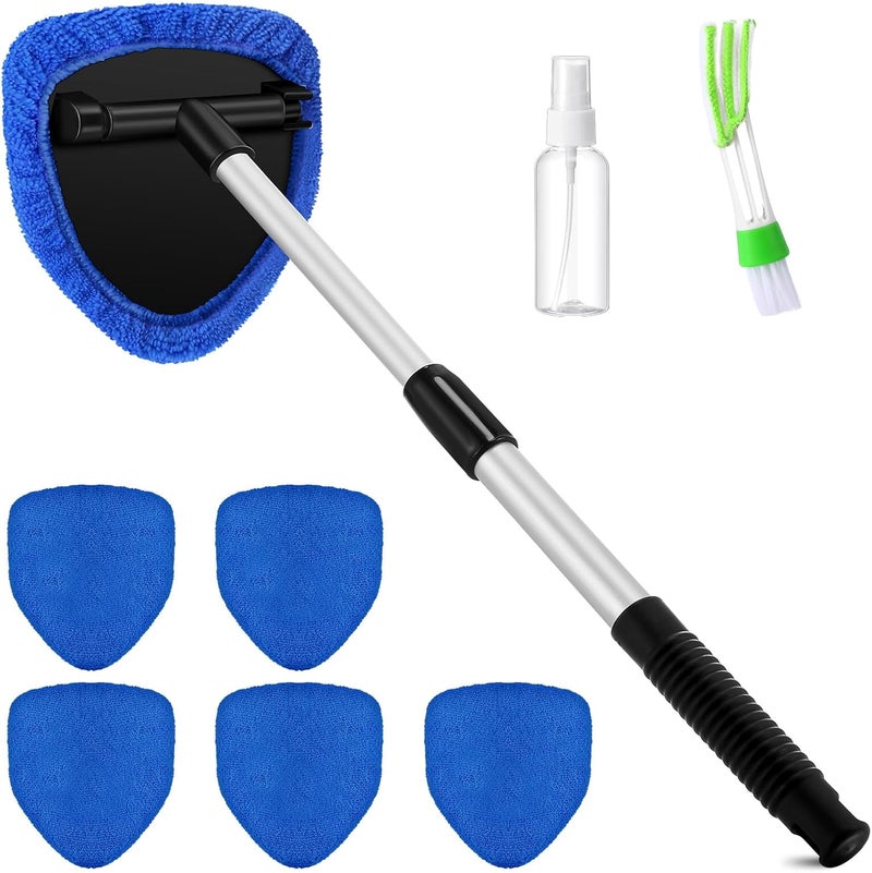 Potchen 8 Pcs Car Windshield Cleaner Tool Kit with Extendable Handle, Microfiber Towel Pads, Brush, Empty Spray Bottle for Auto Glass Wiper Suvs Rvs & Home Windows(Blue) - Image 1